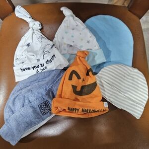 Baby Knot Hats Set - Blue, Orange, White, Gray, Cream